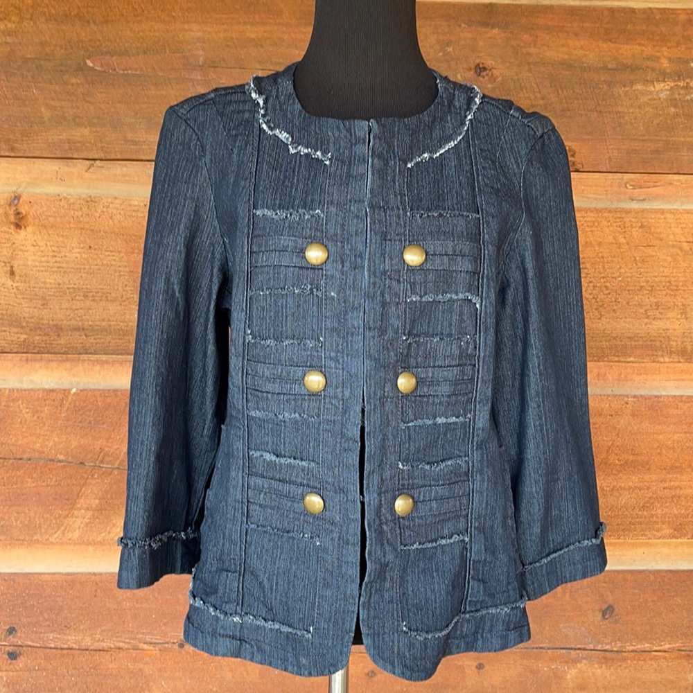 Baccini Military Style Frayed Edge Denim Jacket Me